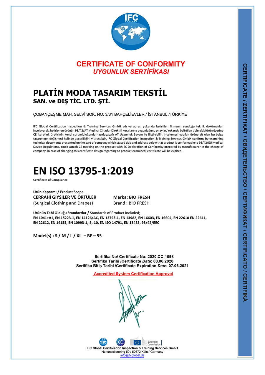 Önlük - EN ISO 13795-1:2019